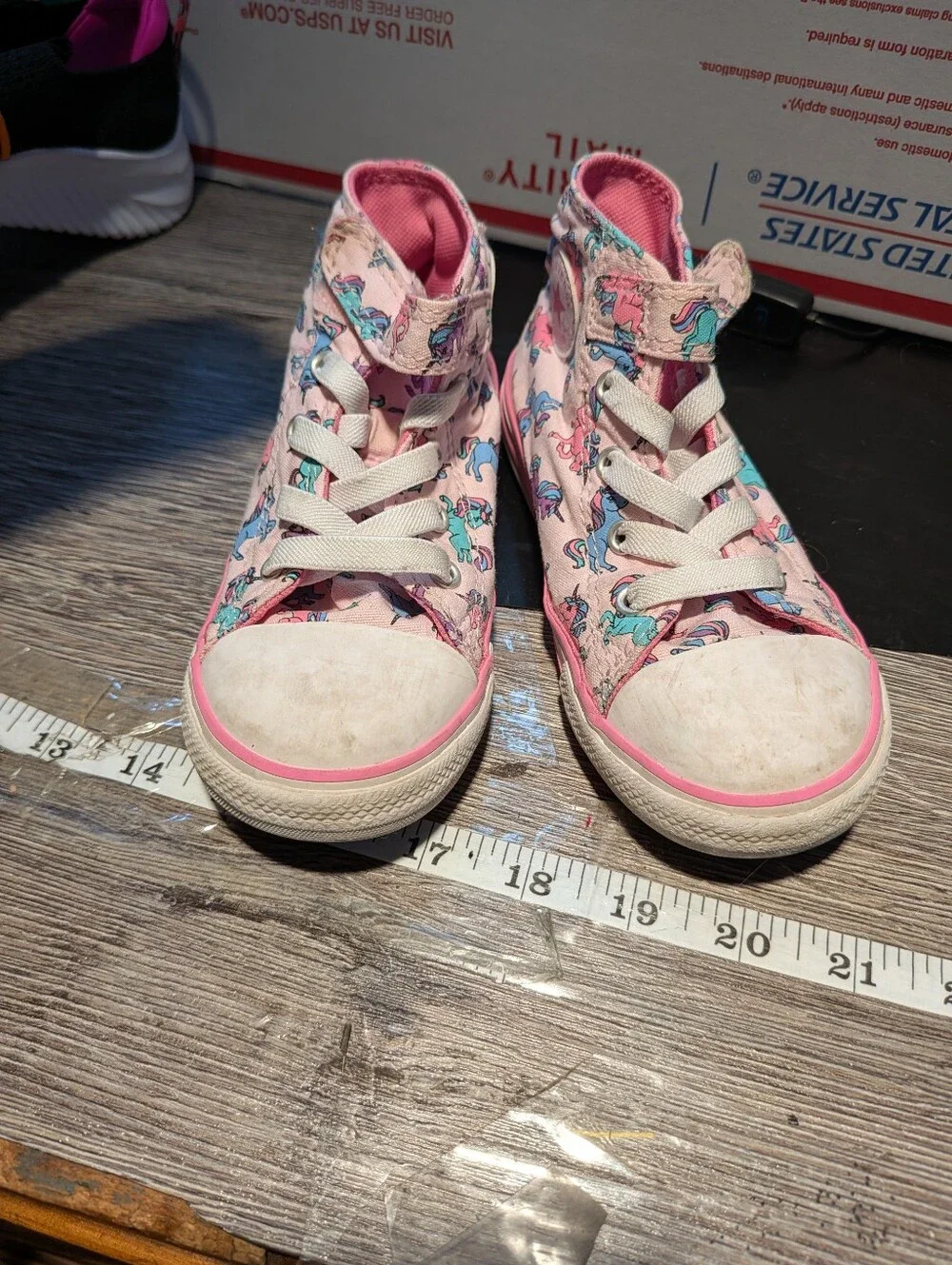 Converse Toddler High Tops Pink With Unicorns Velcro Close Size 10